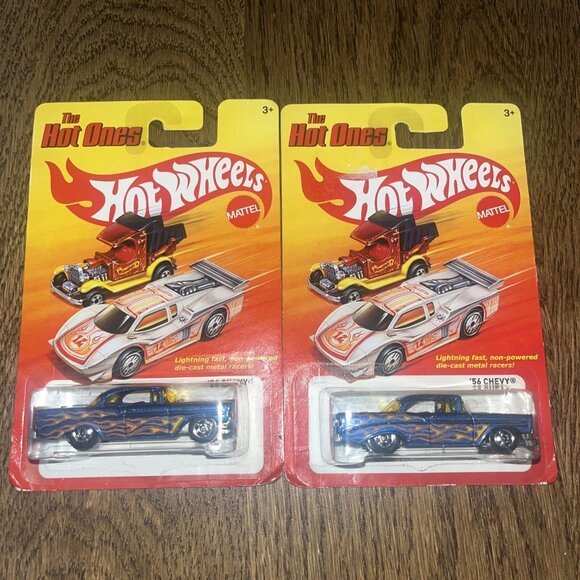 New Lot Of 2 Hot Wheels 2011 Hot Ones '56 Chevrolet - Metallic Blue with Flames - Picture 1 of 7